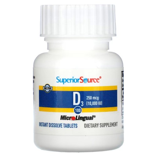 Superior Source, витамин D3, 250 мкг (10 000 МЕ), 100 быстрорастворимых таблеток MicroLingual